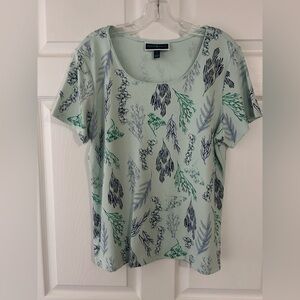 Karen Scott Green Fitted Skirt with Botanical Print